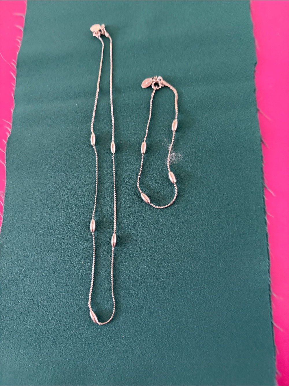 Avon Silken Bead Station Necklace and Bracelet Set - Silver Tone - Vintage